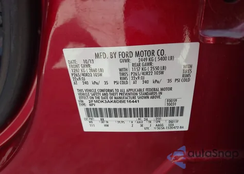 2013 Ford Edge Sport из США, поврежденный, VIN 2FMDK3AK8DBE16441